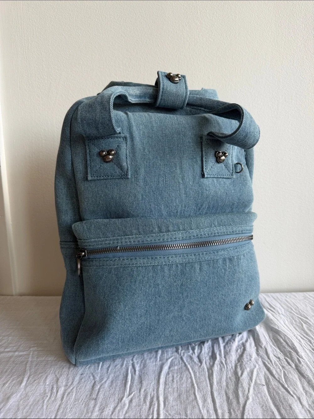 Light Blue-Denim 🏰 DISNEY 🐭 Backpack with Front Zip Pocket